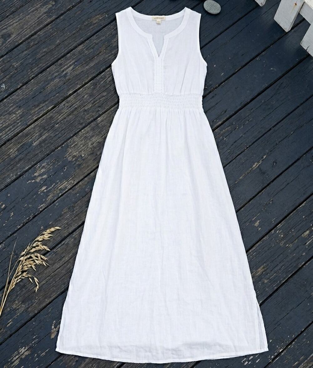 Terzo Millennio Linen Maxi Dress S White Made in Italy Smocked Waist Vacation